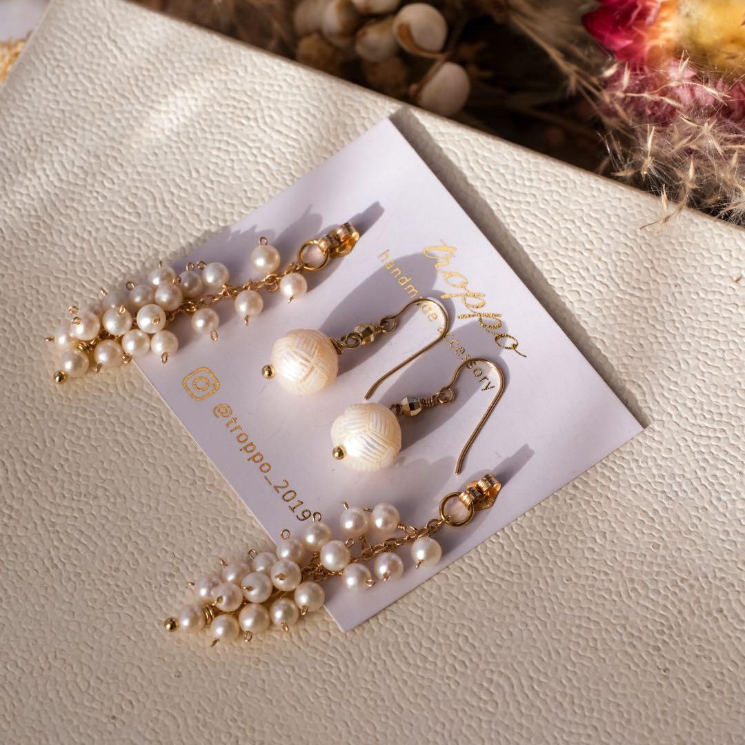 2way♦︎14kgf淡水パールカービングピアス