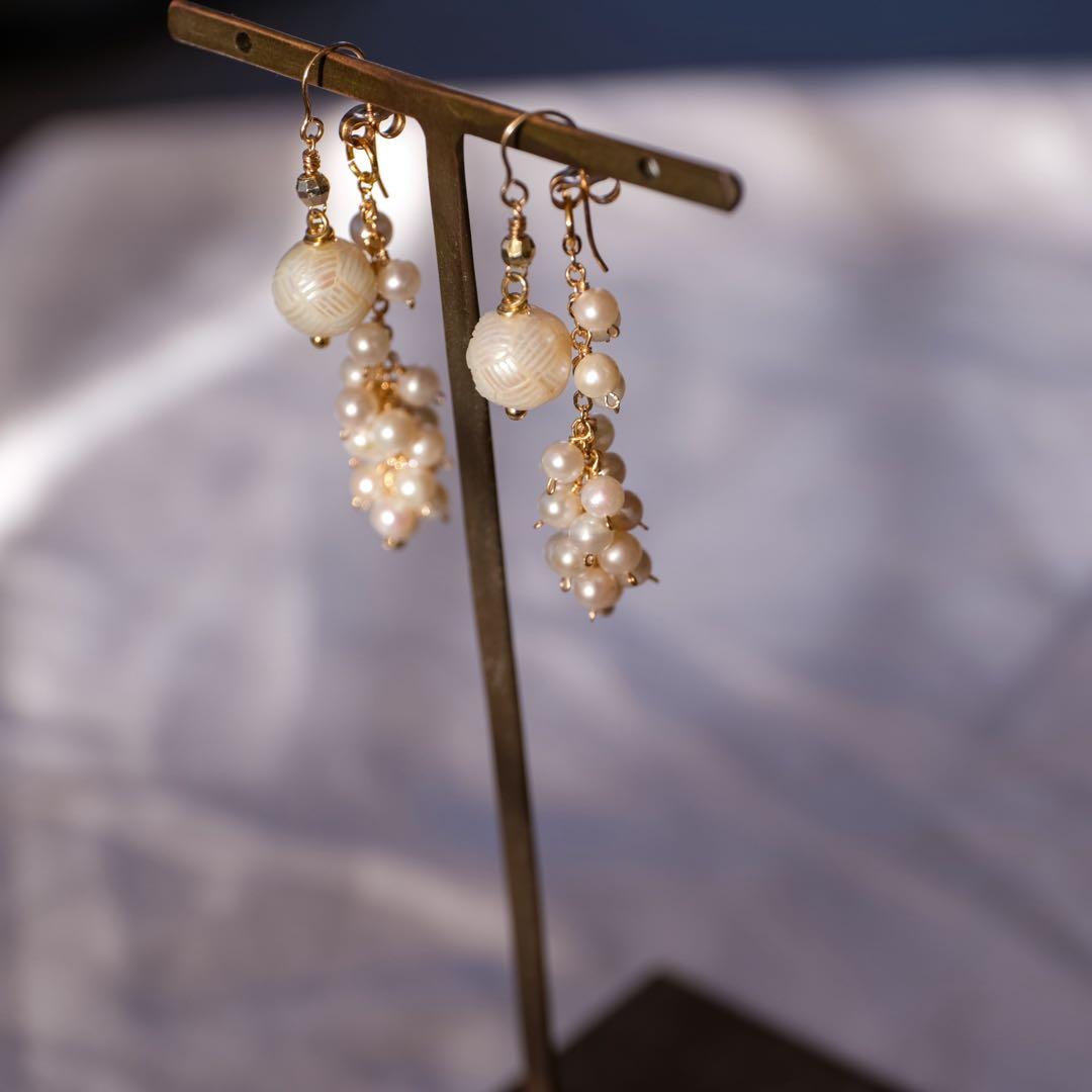 2way♦︎14kgf淡水パールカービングピアス