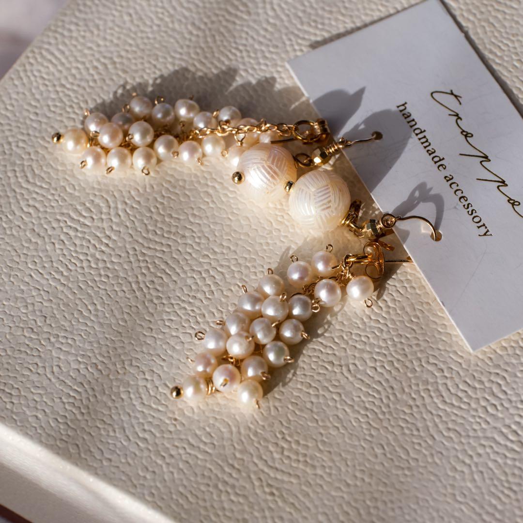 2way♦︎14kgf淡水パールカービングピアス