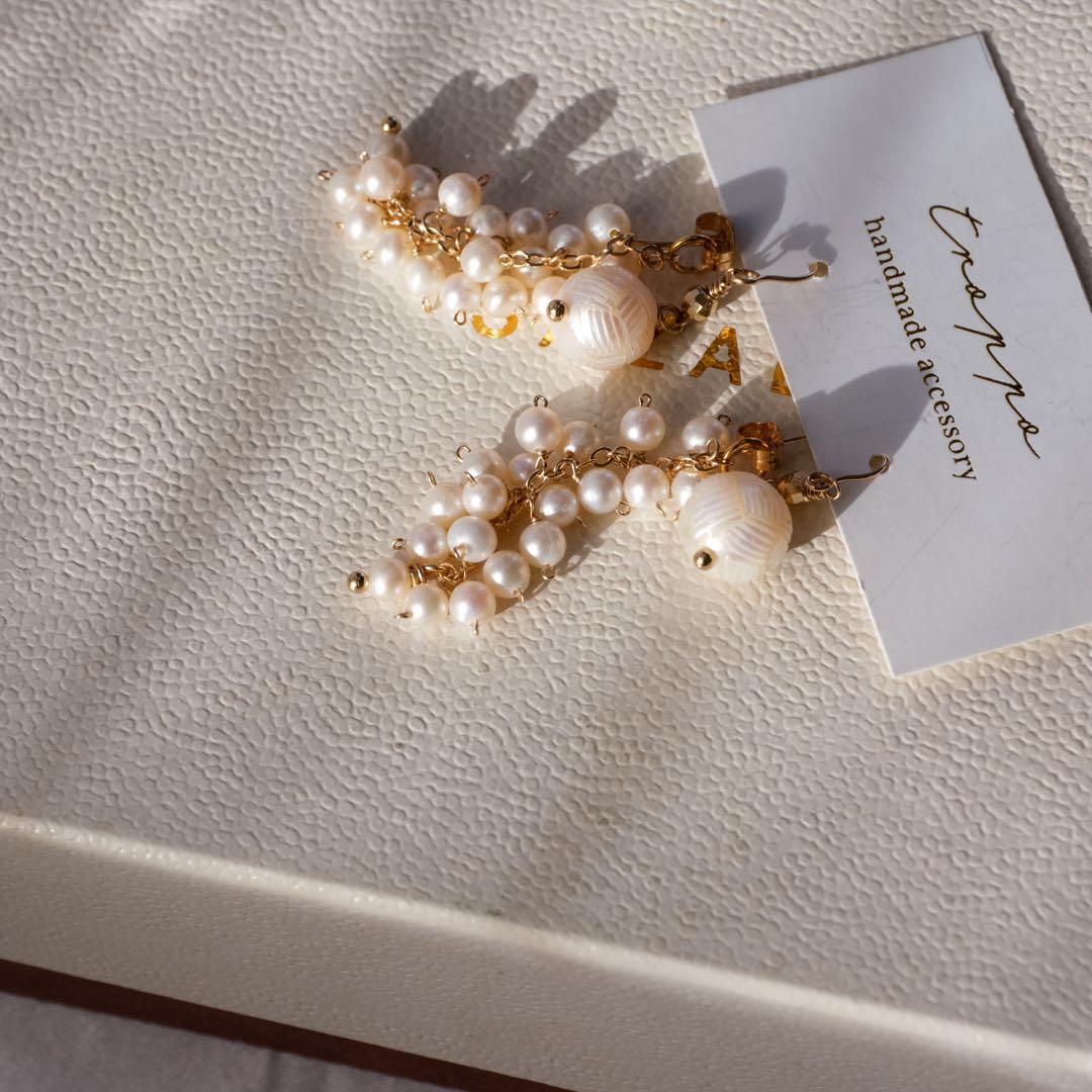 2way♦︎14kgf淡水パールカービングピアス