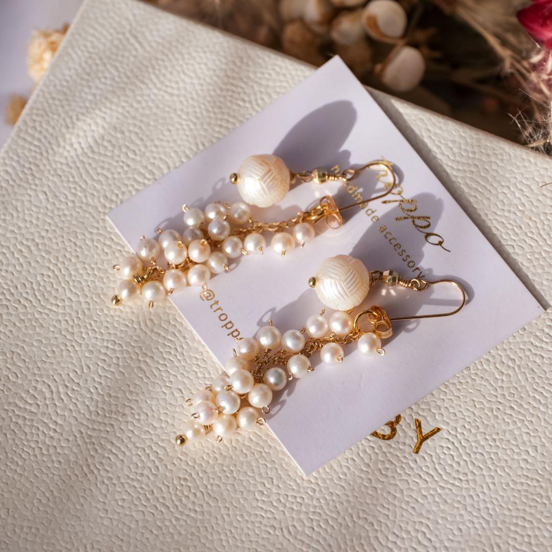 2way♦︎14kgf淡水パールカービングピアス