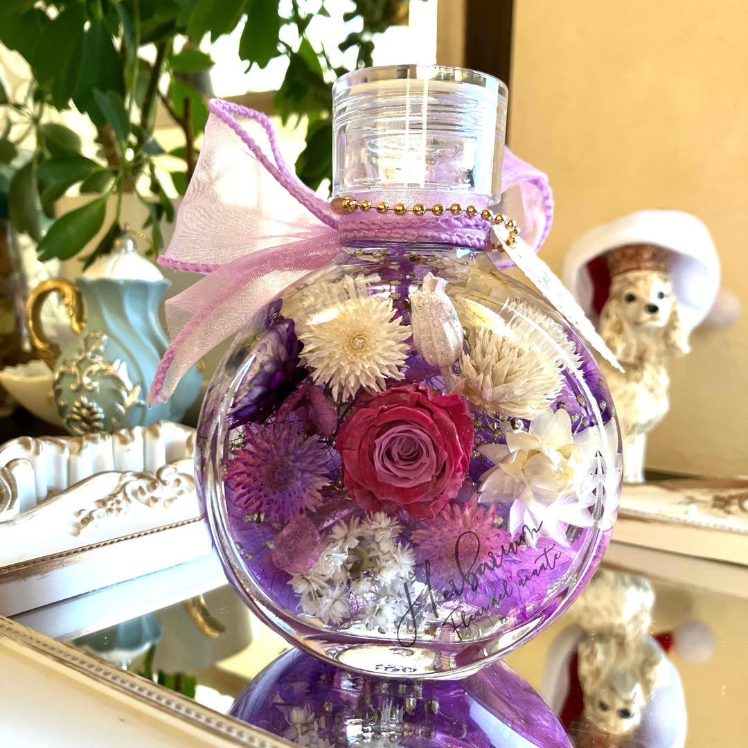 ◆ハーバリウム　375 美しいバラのパープルbottle *.:。