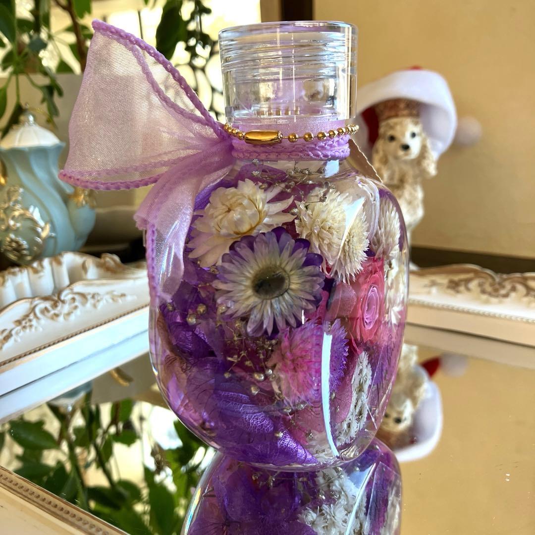 ◆ハーバリウム　375 美しいバラのパープルbottle *.:。