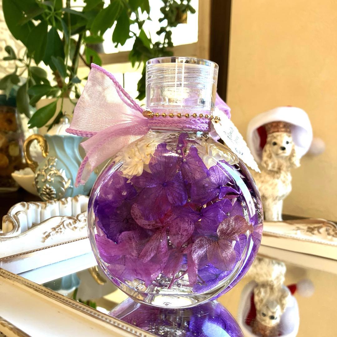 ◆ハーバリウム　375 美しいバラのパープルbottle *.:。