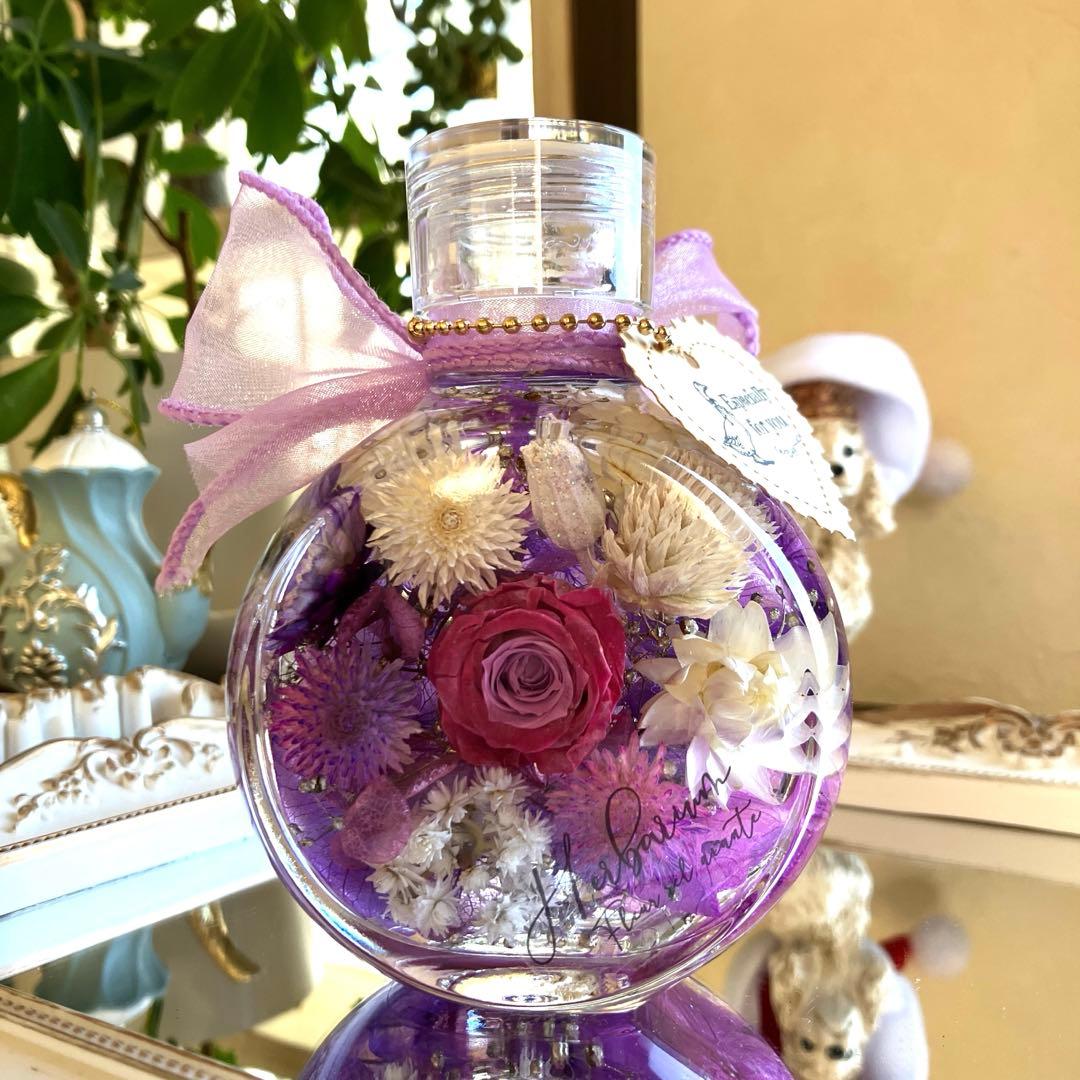 ◆ハーバリウム　375 美しいバラのパープルbottle *.:。