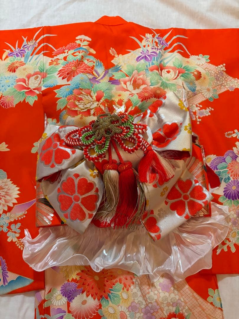 七五三用オレンジ花柄着物