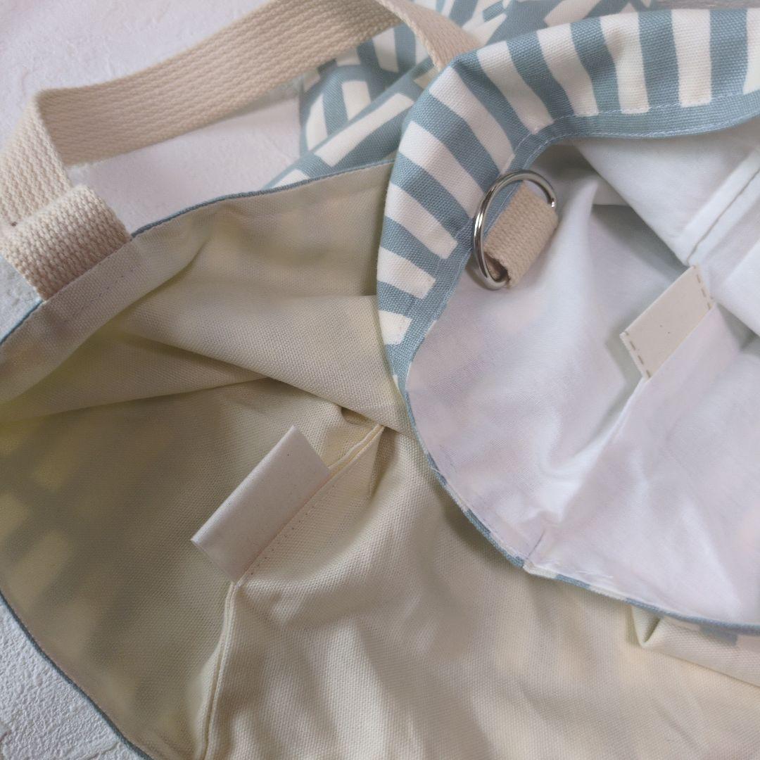 レッスンバッグ　シューズケース　手提げ　絵本袋　格子柄　水色　ハンドメイド