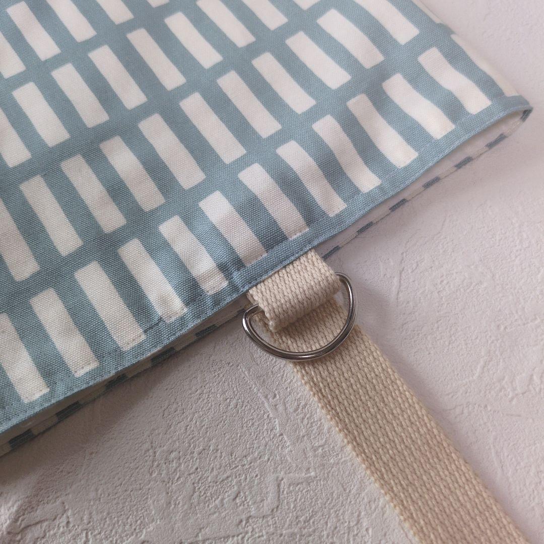 レッスンバッグ　シューズケース　手提げ　絵本袋　格子柄　水色　ハンドメイド