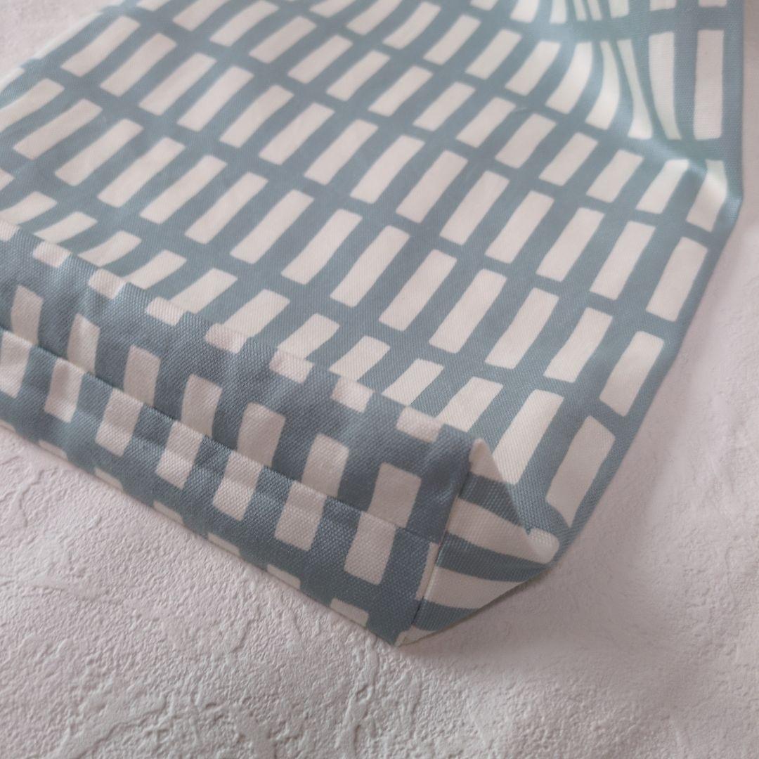 レッスンバッグ　シューズケース　手提げ　絵本袋　格子柄　水色　ハンドメイド