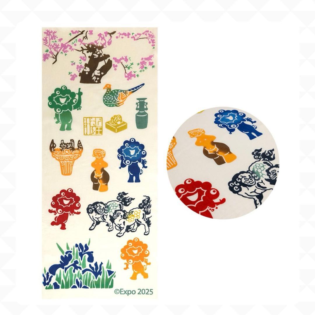 日本国宝展　万博コラボ　EXPO2025 ミャクミャク 手染め 国宝手ぬぐい