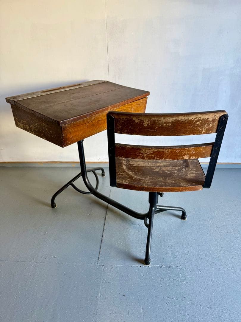 チェア 一体型 スクールデスクチェア アイアンフレーム 学習机 勉強机 学校