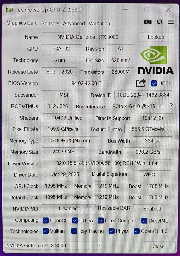 グラフィックボード・グラボ・ビデオカード GeForce RTX 3090 GAMING X TRIO 24G