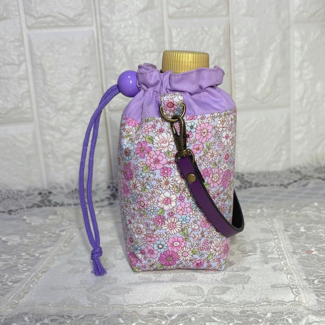ペットボトルカバー　ミニ　花柄パープル　ハンドメイド