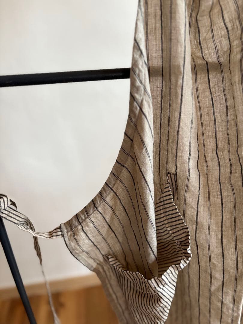 もんぺと合わせる　洗いざらしリネンストライプエプロン