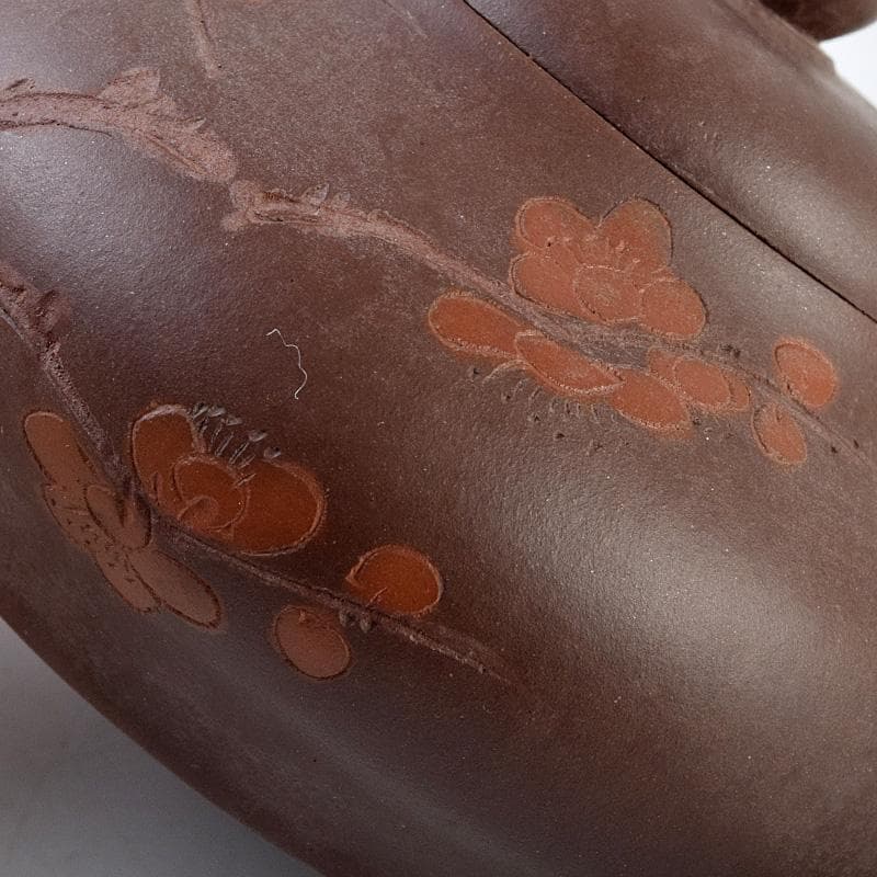 煎茶道具　秋水銘　紫砂　朱泥　漢詩梅文　急須　茶壷　V　R9644