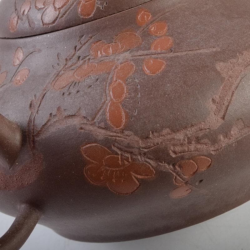 煎茶道具　秋水銘　紫砂　朱泥　漢詩梅文　急須　茶壷　V　R9644