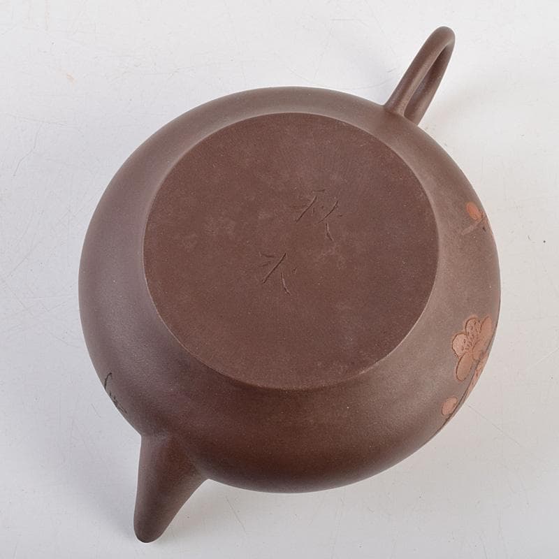 煎茶道具　秋水銘　紫砂　朱泥　漢詩梅文　急須　茶壷　V　R9644