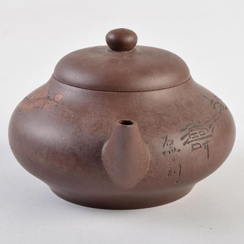 煎茶道具　秋水銘　紫砂　朱泥　漢詩梅文　急須　茶壷　V　R9644