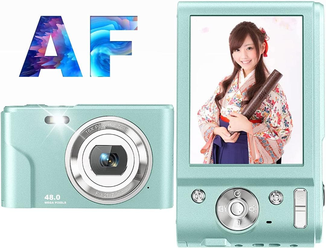 デジタルカメラ 4800万画素 HD1080P 2.44インチ 軽量(グリーン)