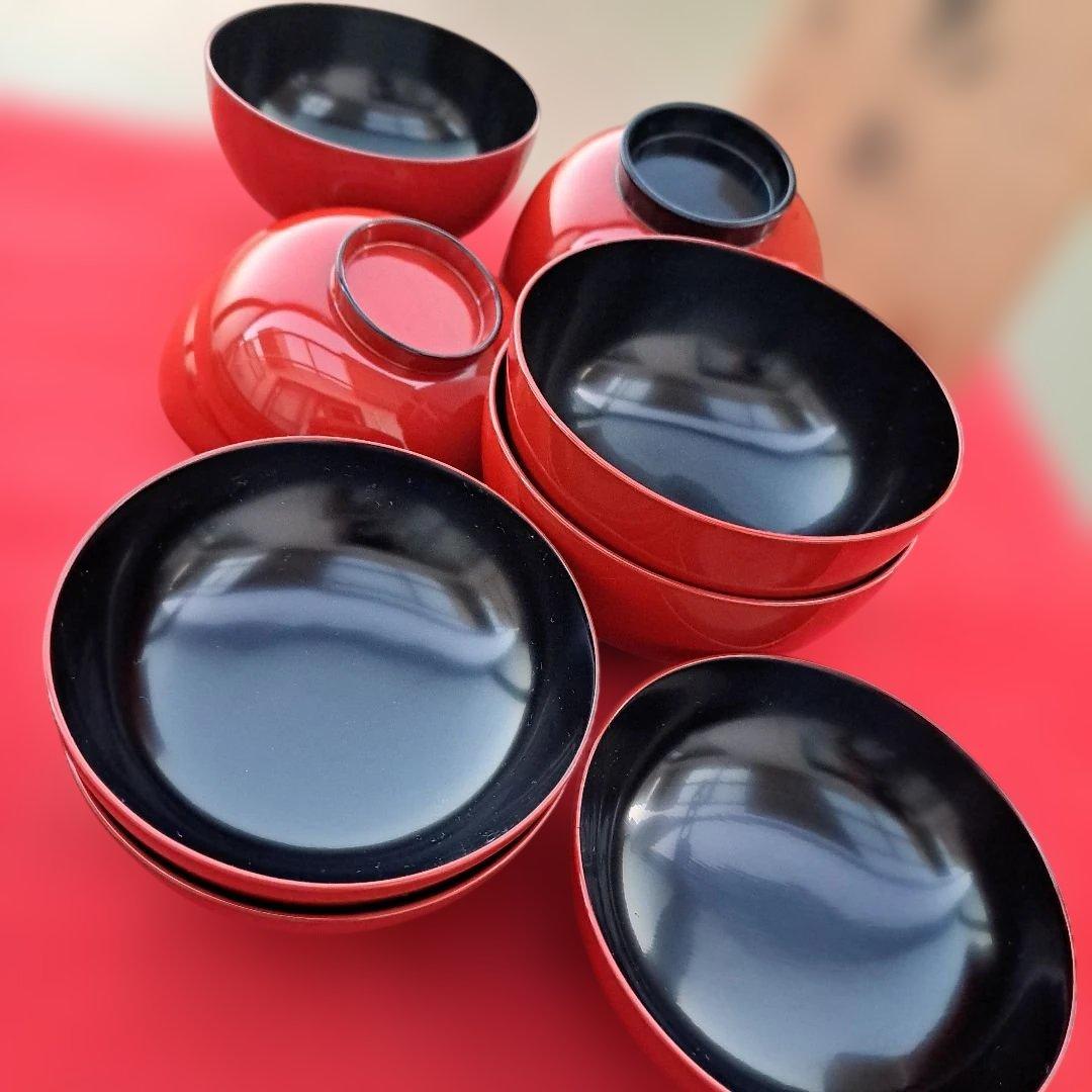 【越前河和田塗　御吸物椀×5客】天然木製　朱内黒　未使用/長期保管品