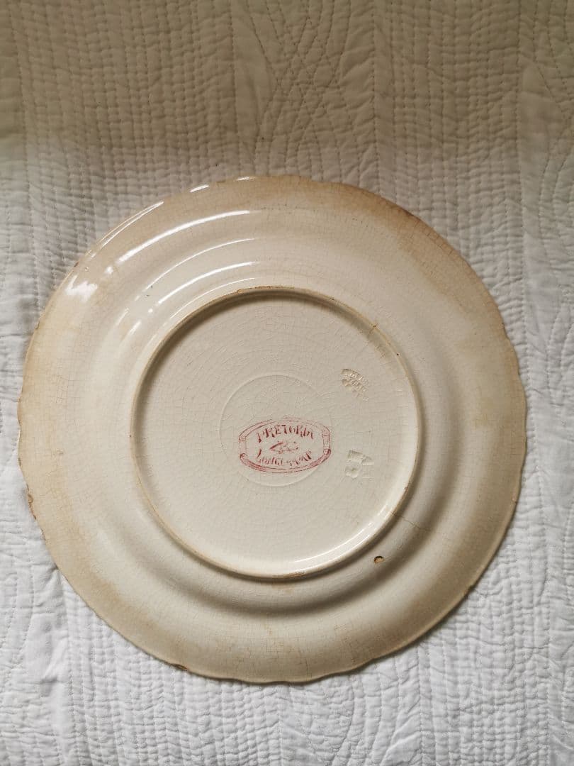 19世紀アンティークフランス 美しい琥珀色貫入 花リム大皿 ポピーと蜻蛉/蜉蝣