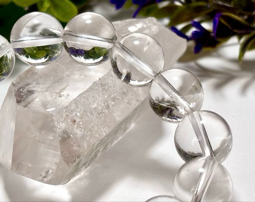 ご成約済　究極品質　ヒマラヤ幻の聖山　カイラス水晶の手磨き大珠ブレス　14.2㎜