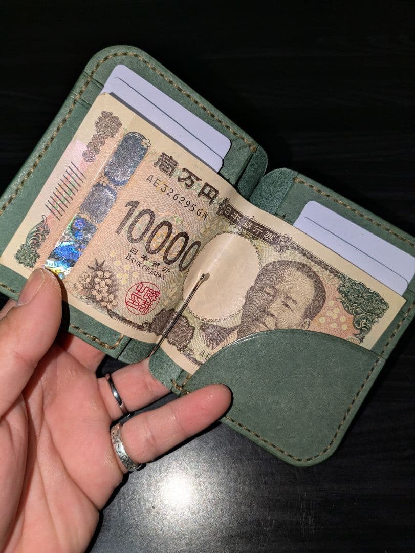 イタリアンレザー マネークリップ コンパクトウォレット 革財布 本革 総手縫い