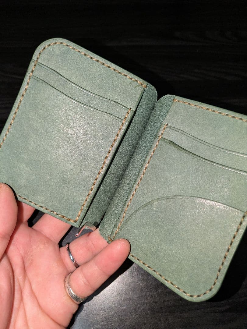 イタリアンレザー マネークリップ コンパクトウォレット 革財布 本革 総手縫い