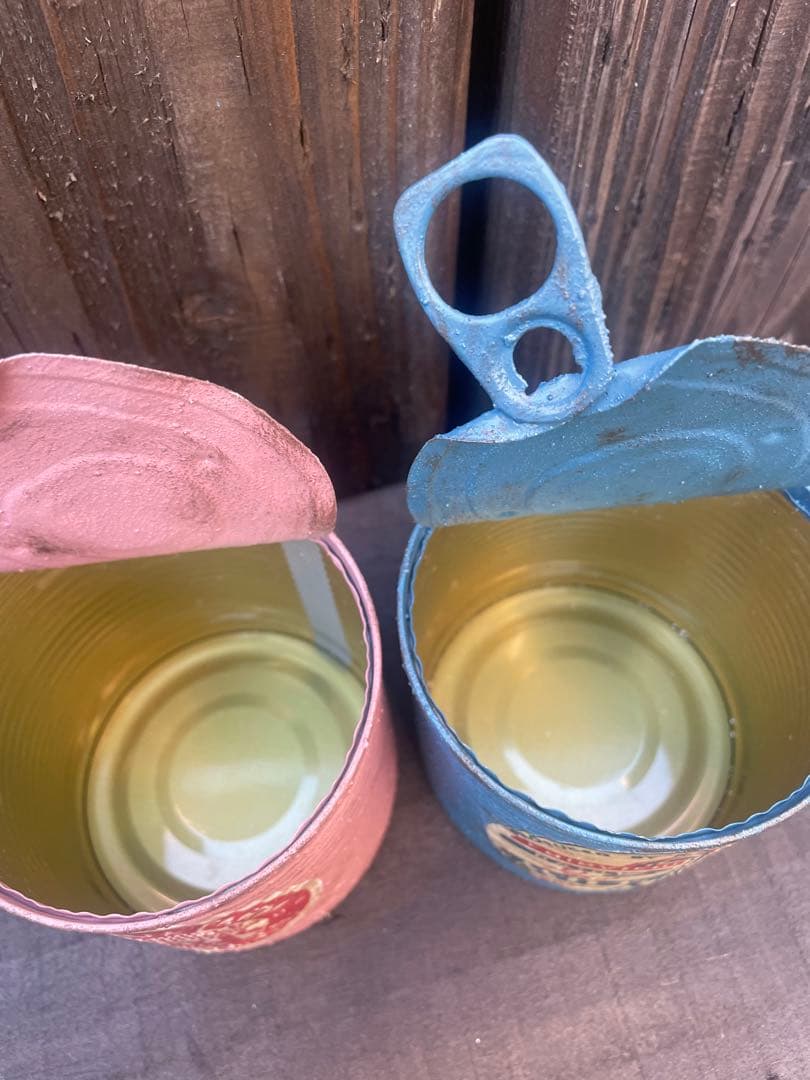 ☆128 ピンク×ブルー 蓋付き リメ缶 リメイク缶 リメイク鉢 多肉植物