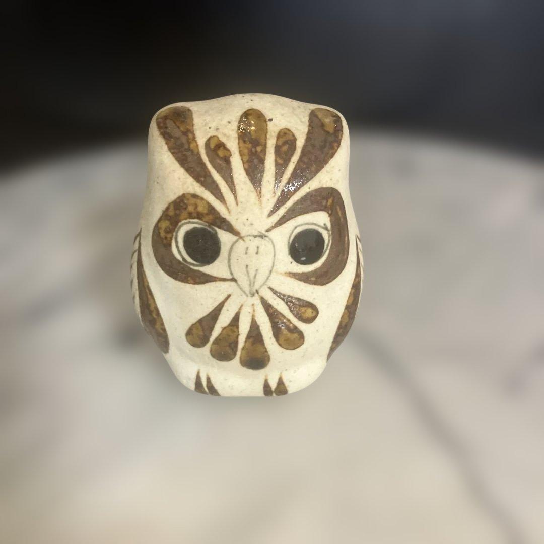 フクロウ家族の陶器置物 高さ約18cm