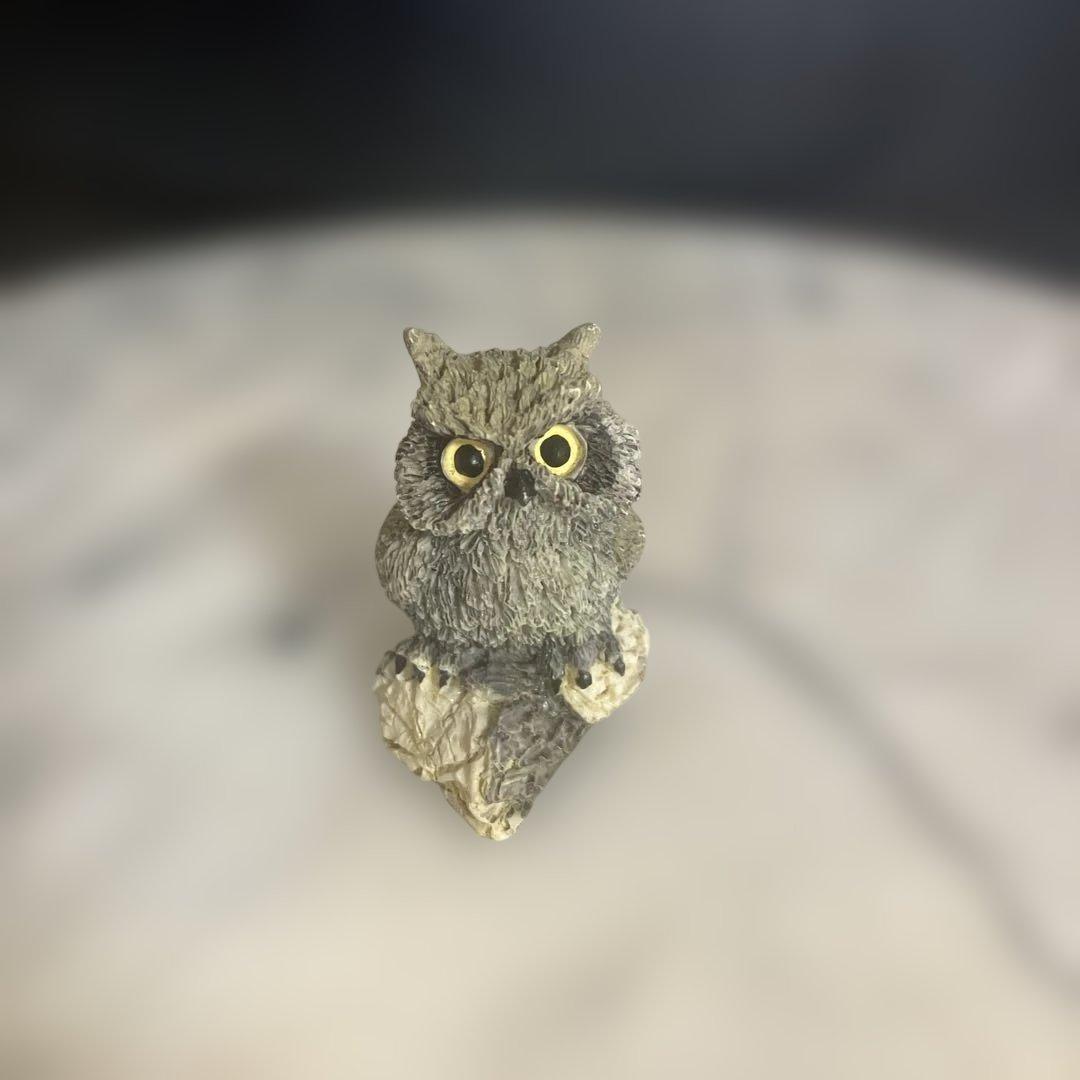 フクロウ家族の陶器置物 高さ約18cm