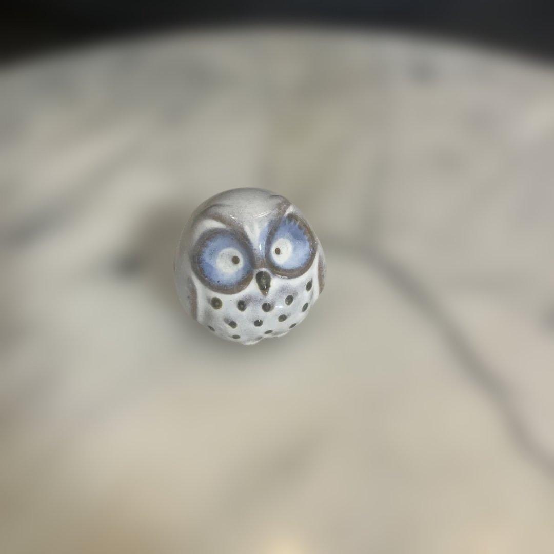 フクロウ家族の陶器置物 高さ約18cm