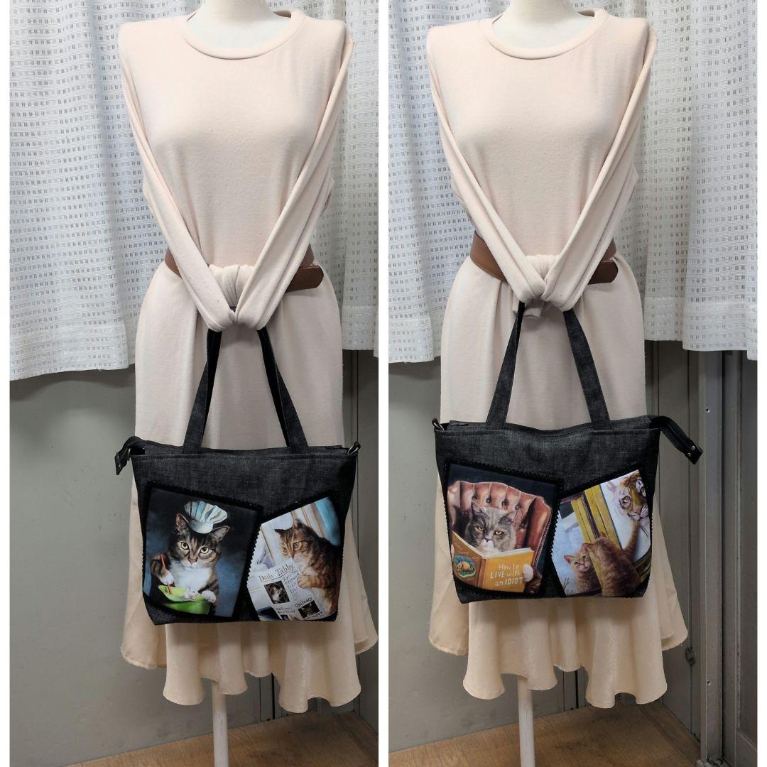 ハンドメイド　猫パネル　バッグ　 トートバッグ　ショルダーバッグ