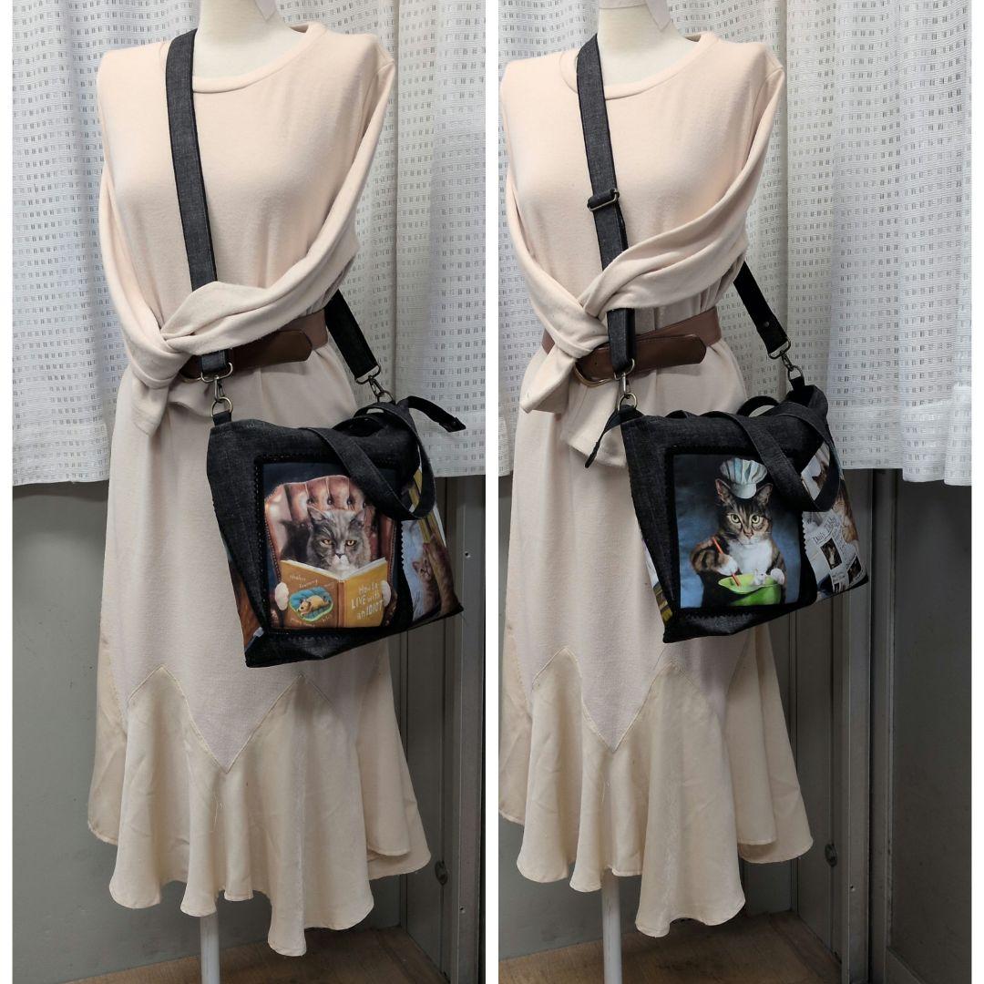 ハンドメイド　猫パネル　バッグ　 トートバッグ　ショルダーバッグ