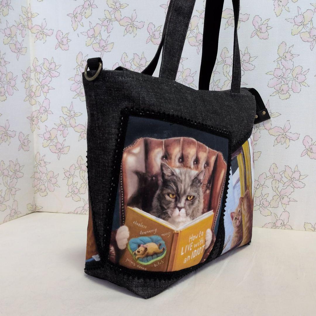 ハンドメイド　猫パネル　バッグ　 トートバッグ　ショルダーバッグ