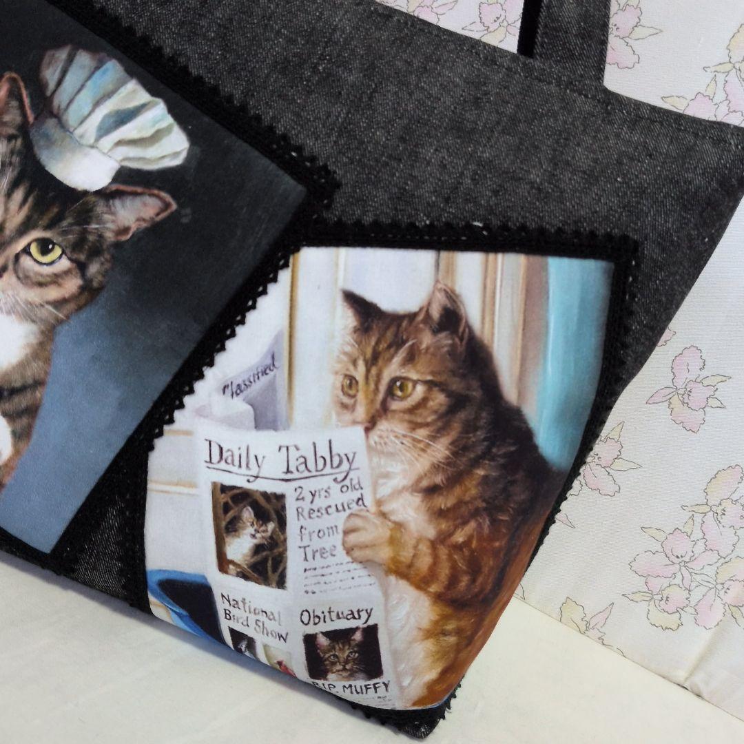 ハンドメイド　猫パネル　バッグ　 トートバッグ　ショルダーバッグ