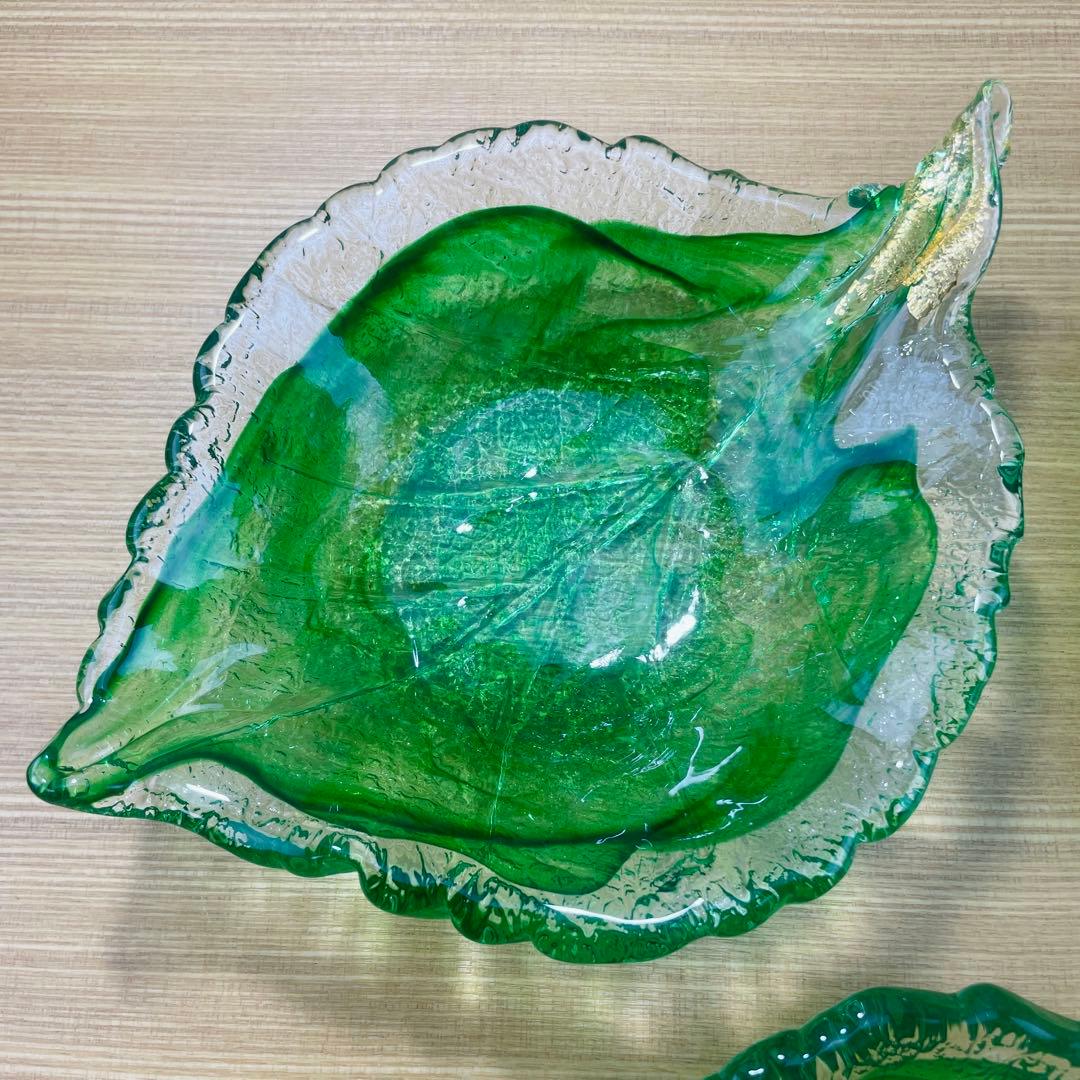 ガラス皿 リーフ 葉っぱ ボタニカル 金彩 3枚セット