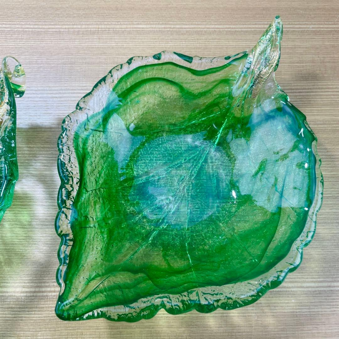 ガラス皿 リーフ 葉っぱ ボタニカル 金彩 3枚セット