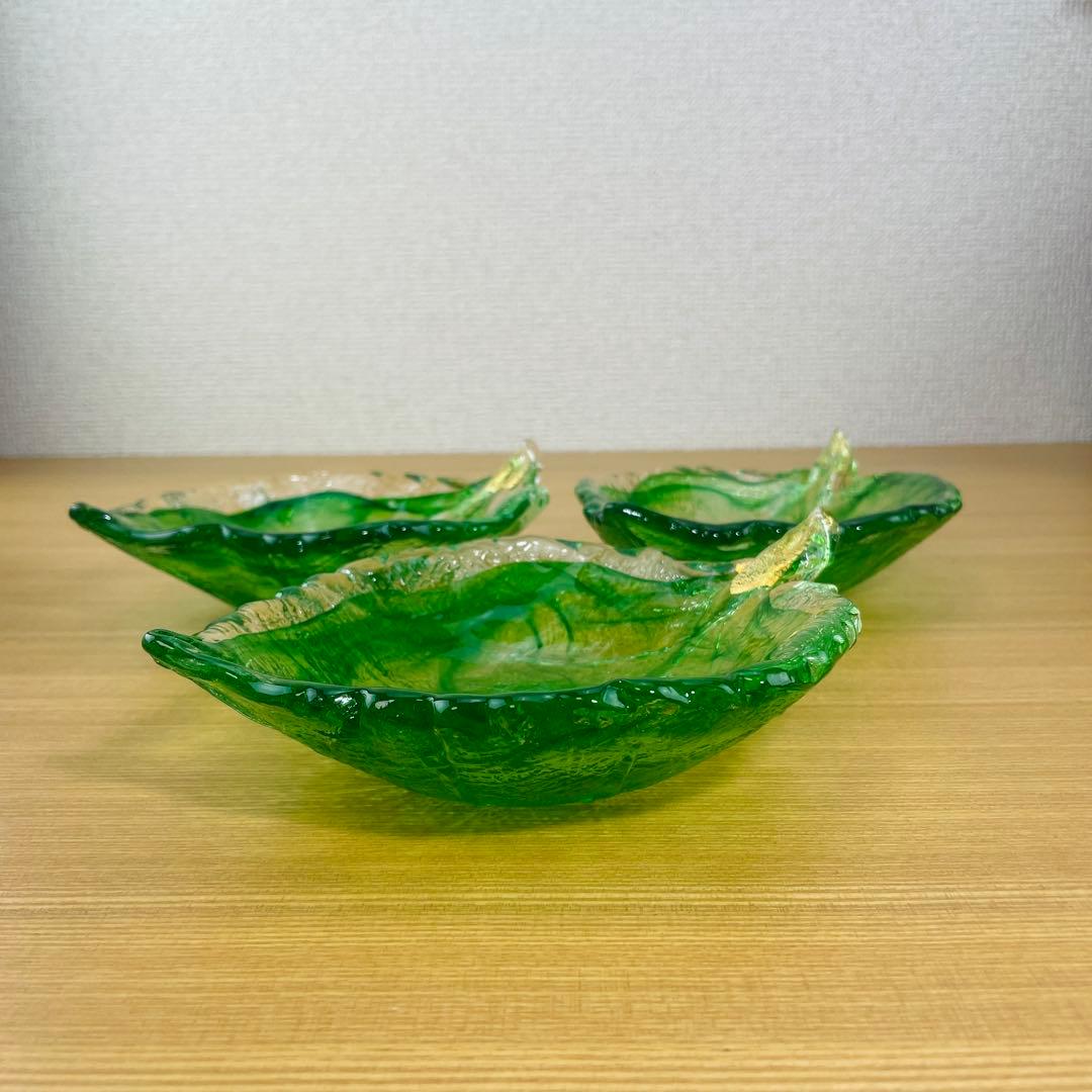 ガラス皿 リーフ 葉っぱ ボタニカル 金彩 3枚セット