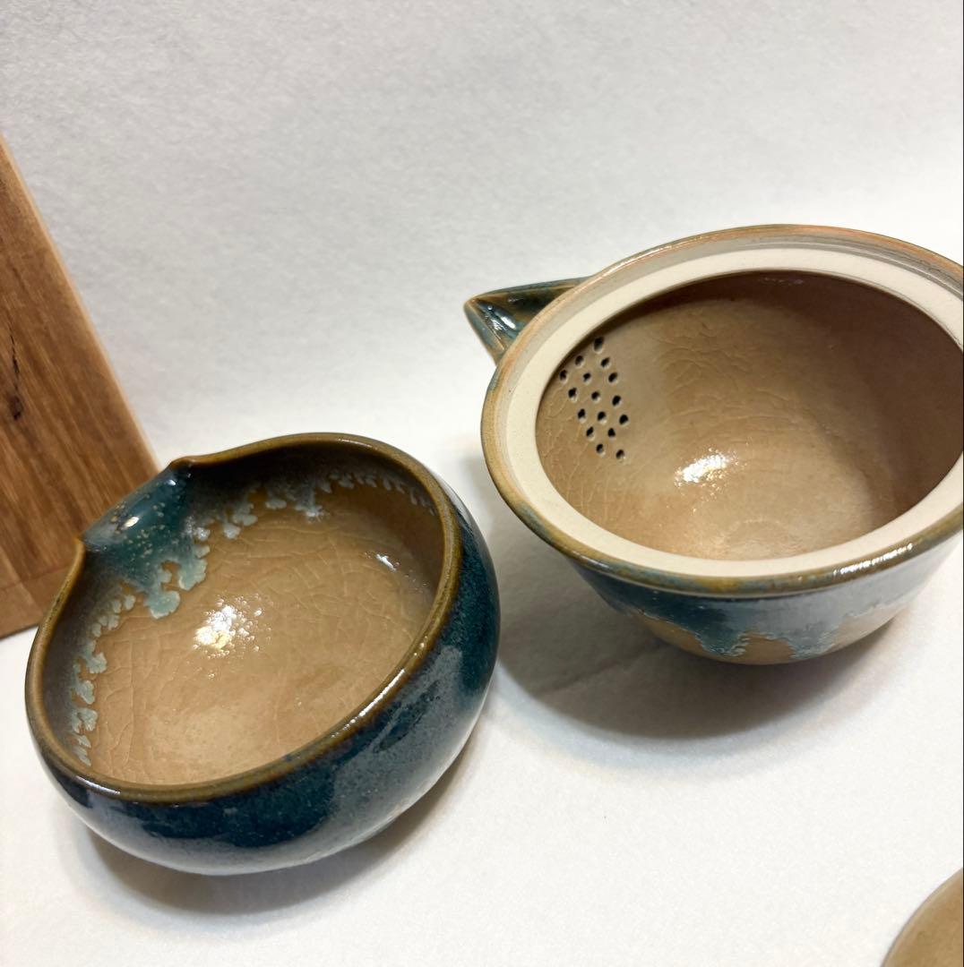上野焼 十時窯 十一代 白川甫硯 煎茶器揃 宝瓶 湯さまし 湯呑 陶芸 共箱