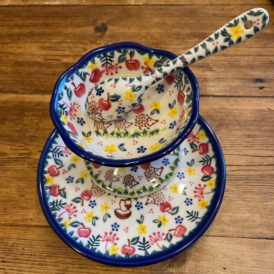 新品VENAポーランドポタリー可愛い大渋滞！ハリネズミの親子はりねずみ3点セット