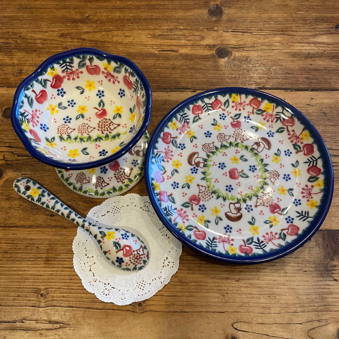 新品VENAポーランドポタリー可愛い大渋滞！ハリネズミの親子はりねずみ3点セット