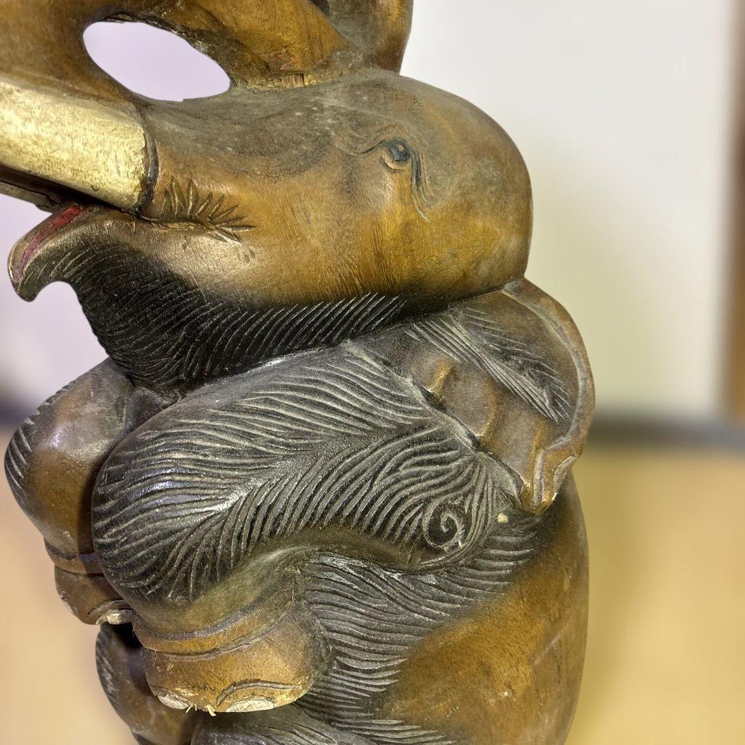 アンティーク 木彫り象スツール 木製椅子 アジアン家具 高さ52cm