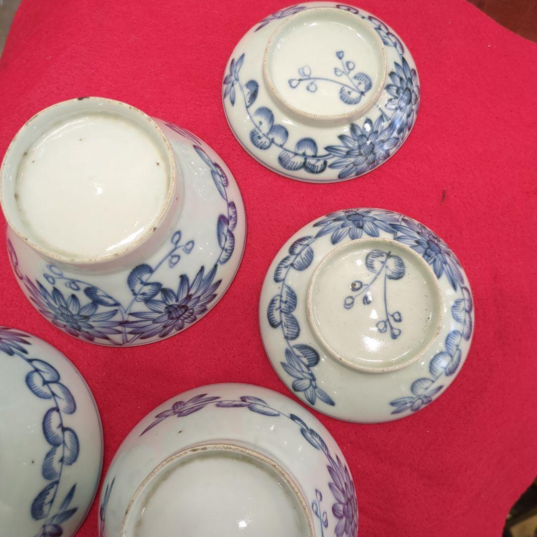 骨董　古伊万里　染め付け　蓋付き碗　煮物碗　飯碗　4つ