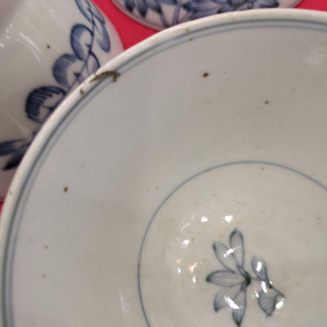 骨董　古伊万里　染め付け　蓋付き碗　煮物碗　飯碗　4つ
