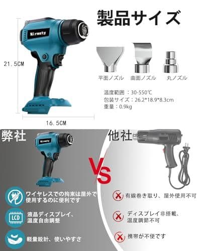 ヒートガン コードレス 小型 充電式ヒートガン 30～550°液晶に温度調整 b