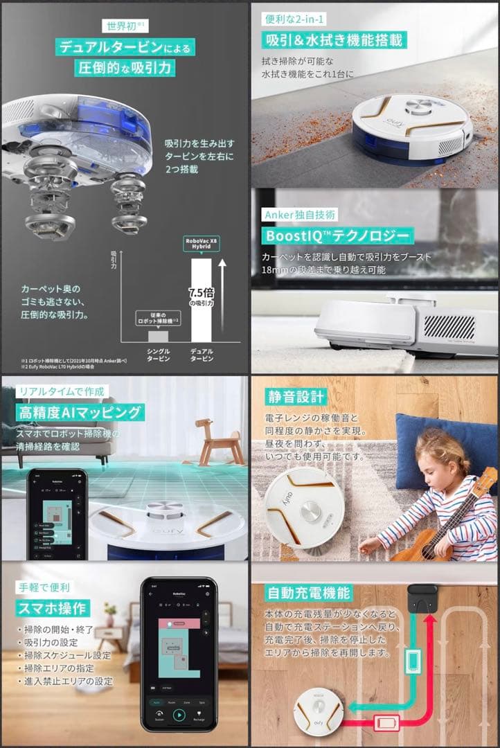 Eufy ユーフィ ロボット掃除機 RoboVac X8 Hybrid ホワイト