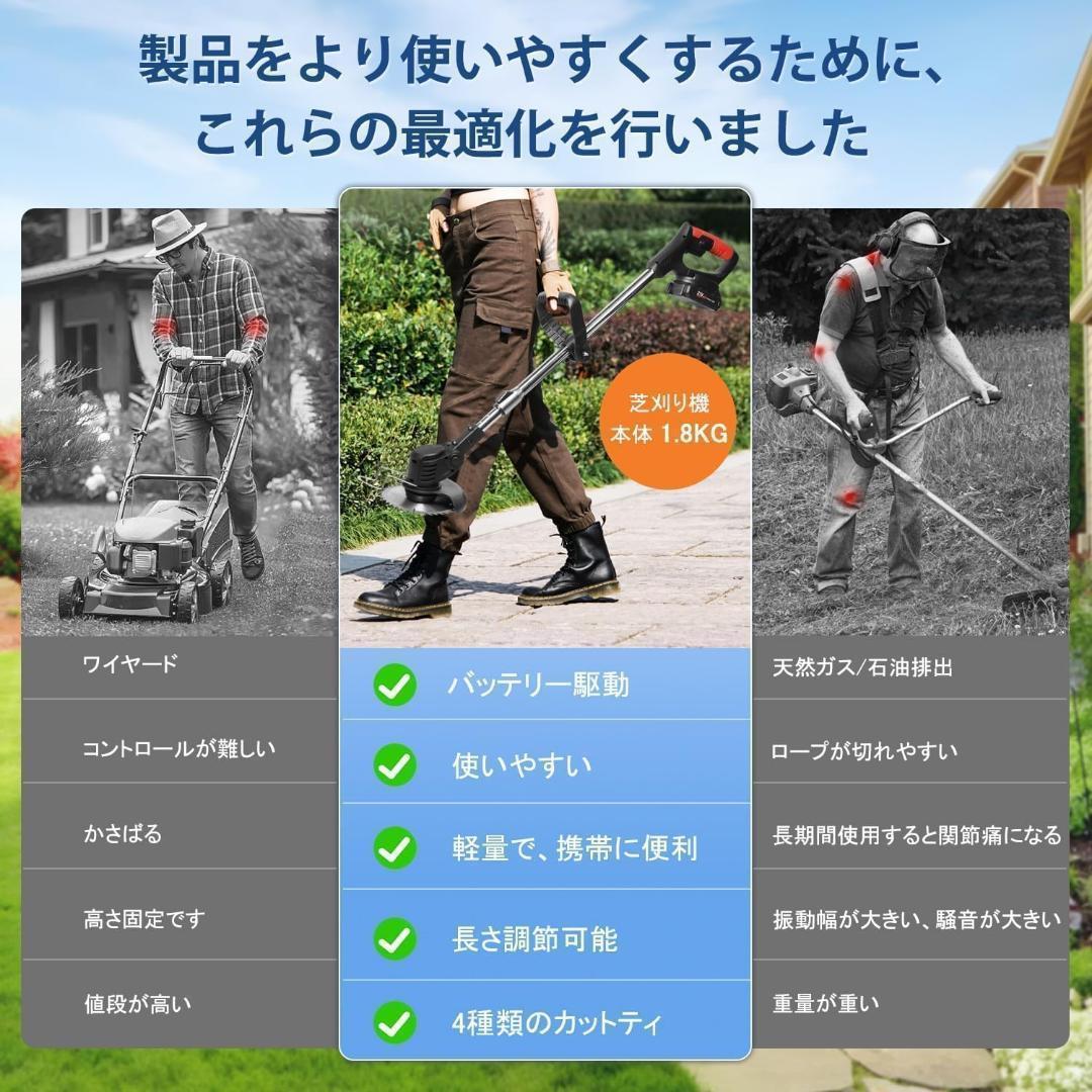 草刈り機 充電式草刈機 電動草刈り機 21V 替刃 バッテリー付き 補助輪