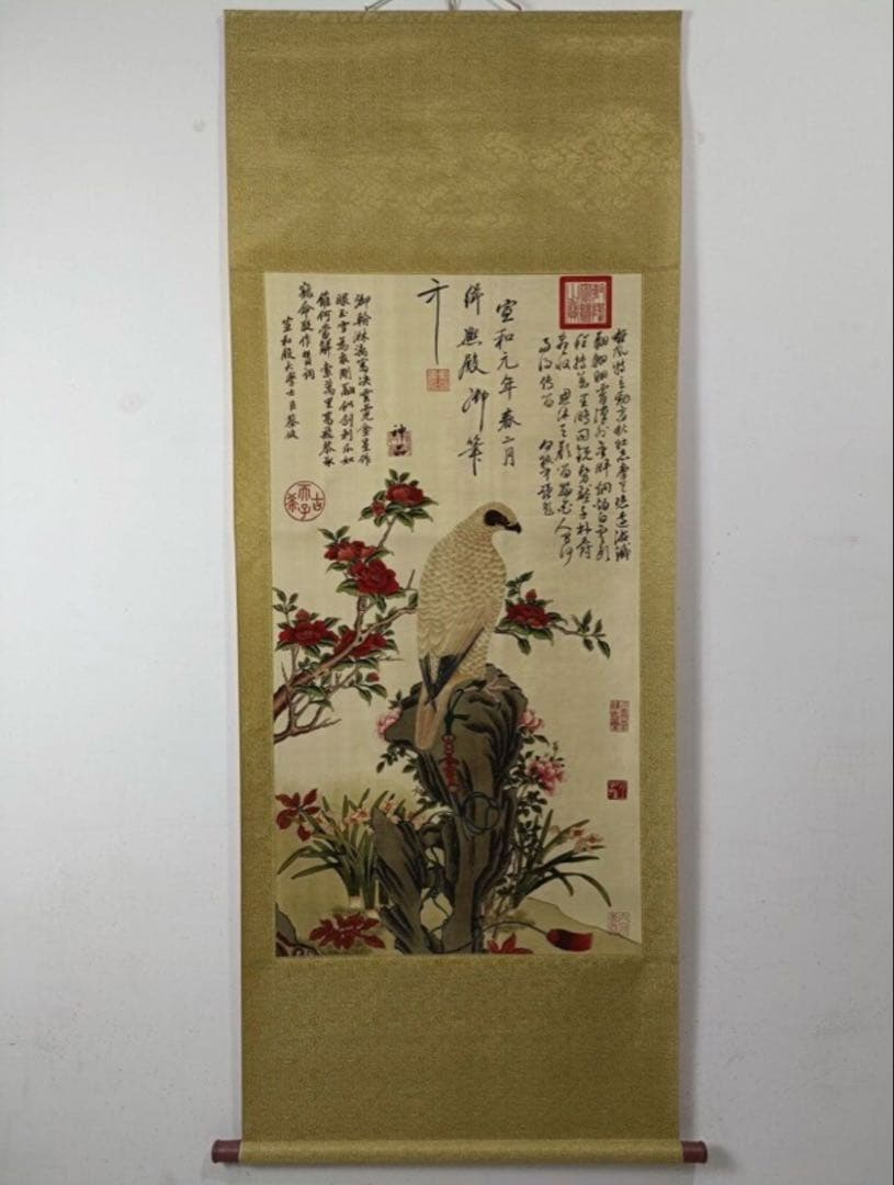 趙佶 白鷹図 三尺中堂掛軸 掛け軸 中式 花鳥画