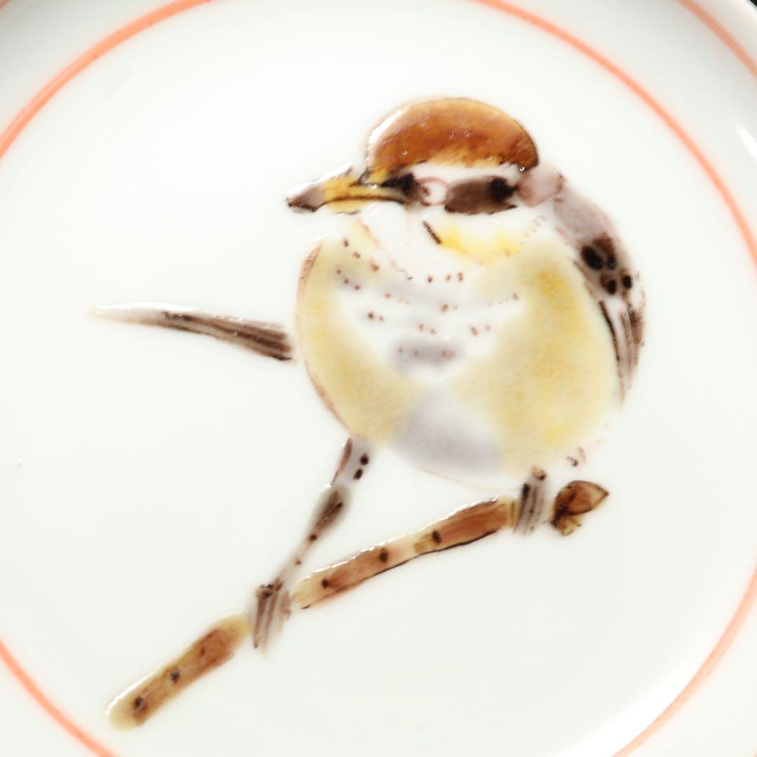 色絵野鳥図小皿5枚∅10.5㎝　高橋誠　師・藤本能道　共箱　R1731